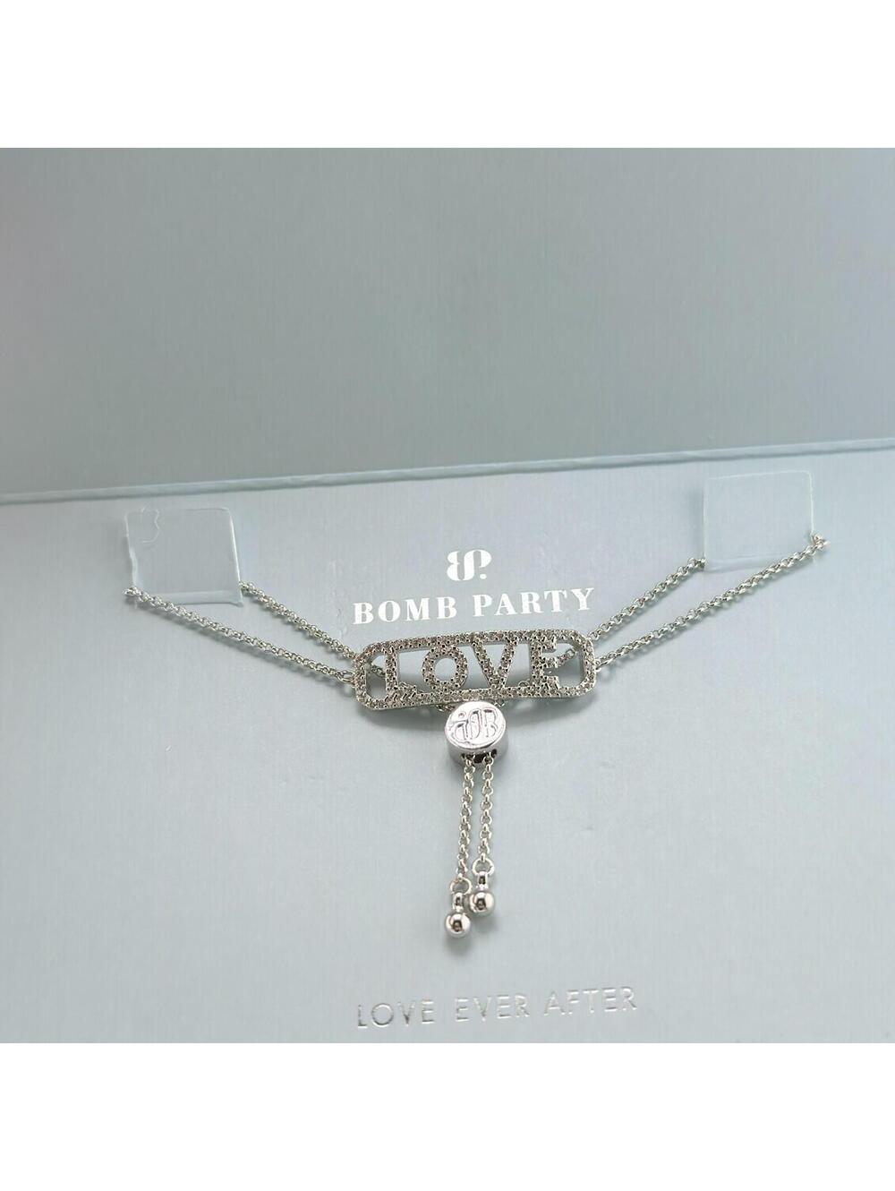 Bomb Party Love Ever After "The Love Sparkle Bar Bracelet" Rhodium RBP3756 RETRO